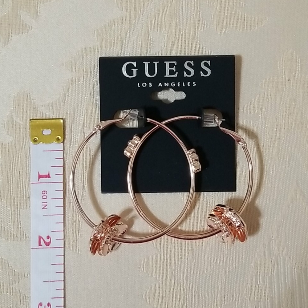 Rose Gold-Tone Crystal&Flower Charm Hoop Earrings - Picture 3 of 5